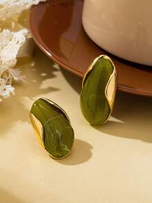 1 Pair Vintage Asymmetrical Teardrop Stud Earrings, Versatile Ear Jewelry For Women's Daily Commute, Holiday And Party - Yellow Gold - View 1