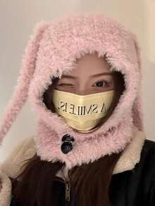 Women's Rabbit Ear Hooded Scarf Hat, Winter Warm Soft Fleece Neck Warmer, 2-In-1 Fuzzy Long Rabbit Ear Hat, Suitable For Cold Weather Outdoor - Multicolor - View 2