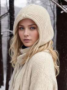 Knitted Balaclava Drawstring Face Mask Winter Warm Hood - A - View 6