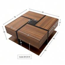 Coffee Table With 4 Drawers, Unique Color Scheme And Line Design, Bottom Storage. 78*78*36cm - View 5