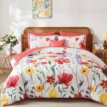 8 Pieces Yellow Floral Comforter Set Queen King, Botanical Bed In A Bag,Elegant Bright Flower Reversible Soft Microfiber Comforter Bedding Set Halloween Decor Fall Home Decor Room Bedroom Deocr Christmas Gift All Season - Yellow-1325 - View 10
