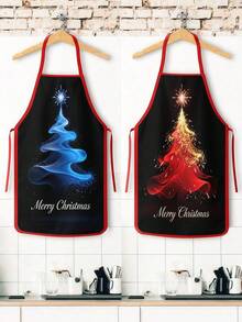 4pcs Christmas Cartoon Character Print Apron Set, Penguin Santa Snowman Elf Pattern Kitchen Cooking Baking Aprons For Holiday Party Home Decoration - Multicolor - View 4