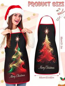 4pcs Christmas Cartoon Character Print Apron Set, Penguin Santa Snowman Elf Pattern Kitchen Cooking Baking Aprons For Holiday Party Home Decoration - Multicolor - View 3