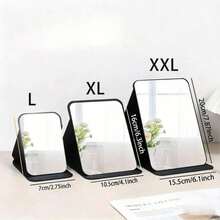 New 1pc Foldable Portable High Definition Makeup Mirror PU Leather Desktop Mirror Set, Suitable For Travel And Daily Use (Size: Large/Extra Large/Super Large) - Black - View 1