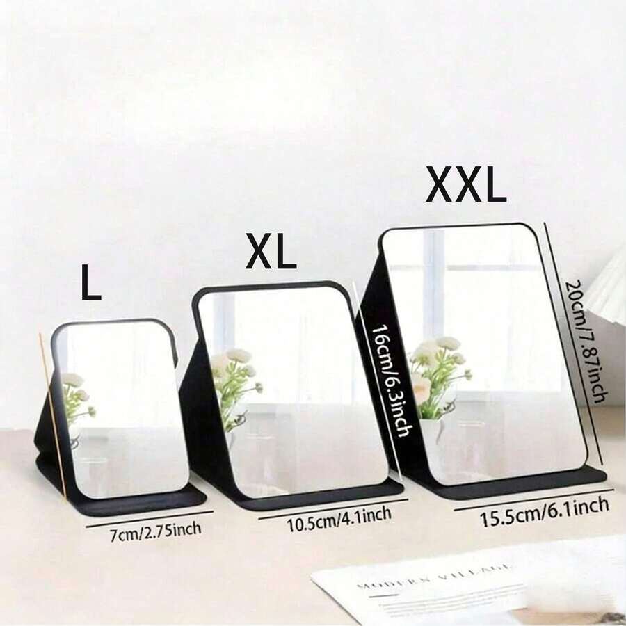 New 1pc Foldable Portable High Definition Makeup Mirror PU Leather Desktop Mirror Set, Suitable For Travel And Daily Use (Size: Large/Extra Large/Super Large) - Black - View 1