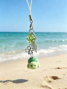 Green Four-Leaf Clover Turtle Flocking Keychain,Cute Turtle Keychain,Lucky Sea Turtle Ornament,Vacation Style,Bag Pendant Gift For Women,Girls,Friends - Multicolor - View 6