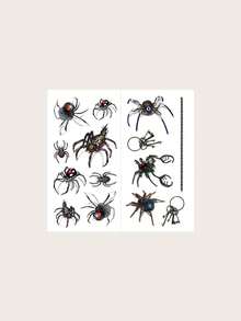 Halloween Temporary Tattoo Stickers, 2 Sheets/Set, Vintage 3D Mechanical Spider Temporary Tattoo, Punk Style Insect Chain Key Pattern, Waterproof Stickers For Halloween Party - Multicolor - View 4
