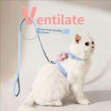 Cat Supplies, Cute Floral Cat Leash Set, Adjustable Anti-Escape Cat Harness, Outdoor Cat Walking Pet Leash - Blue - View 2