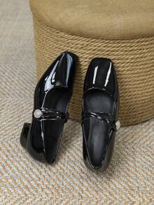 Women's Colorblock Handmade Low Heel Mary Jane Pumps, Super Soft Leather Shoes With Chunky Heel, Comfortable For Commuting, All Season - Black - View 5