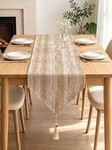 1pc Vintage Jacquard Table Runner, Golden Striped Dining Table Decor For Restaurant And Living Room,Fall Decor,Autumn Decor,Room Decor - Gold - View 1