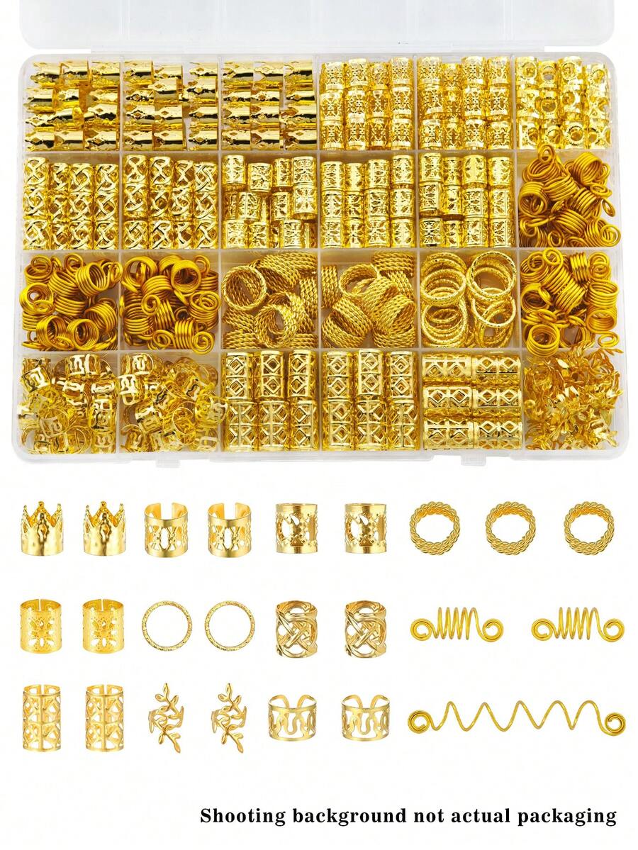 220pcs Gold Hair Accessories, Loc Jewelry For Braids, Women's Hair Jewelry, Metal Hair Ring For Dreadlocks Hair Braid Decoration(Without Box) - Gold - View 1