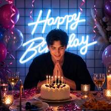 1pc Happy Birthday LED Neon Sign, Acrylic Material, Holiday Wall Decor, Suitable For Home Party And Dorm Room Wall Decoration, USB Powered, Ideal Choice For Birthday Party Theme - Happy Birthday Light Board - View 6