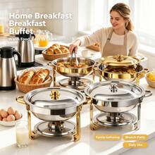 Premium Self-Heating Buffet Set, Stainless Steel Food Warmer, Kitchen Cookware, With Gold-Plated Stand, Lid And Handle. All-In-One Buffet Hot Pot Stove, Suitable For Hotel, Party, Wedding And Home Dining - View 4