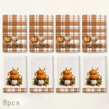 2pcs Pumpkin & Maple Leaf Print Kitchen Towels, Autumn Pastoral Style Hand Towels, Suitable For Thanksgiving, Autumn Kitchen Decor, Harvest Celebration, Farm Theme Decoration, Baking & Cooking And Daily Home Use - Multicolor - View 9