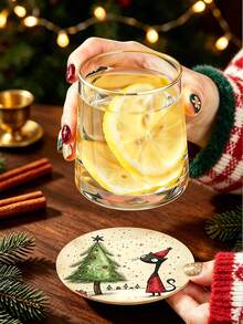 6/1pc Christmas Coaster Set, Round Ceramic Coffee Drink Coasters, Snowman, Santa Claus, Christmas Tree Patterns, Winter Holiday Tabletop Decor, Suitable For Home Kitchen Bar Party, Christmas Decoration And Holiday Gift - Multicolor - View 8