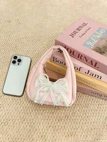 1pc Girls Bow PU Leather Lightweight Mini Ramadan Handbag With Zipper Closure Casual Lipstick Coin Purse Suitable For Autumn/Winter Daily Use - A - View 4