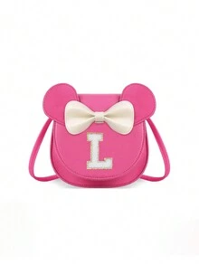 1pc Girls' Popular Cartoon Ear Crossbody Bag, Bowknot Towel Letter Small Purse, Cute Princess Coin Purse Gift For Girls - Hot Pink - View 24