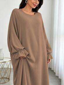 Gaun Abaya Panjang Lengan Panjang Longgar, Jubah Kasual Leher Bulat Panjang, Cocok untuk Pemakaian Sehari-hari - MultiWarna - View 4