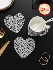 6-24pcs Hollow Heart Heat-Insulated Coasters, Vintage Lace Style PVC Round Lace Edge Non-Slip Heat-Resistant Table Mats, Suitable For Christmas Afternoon Tea Home Party - Multicolor - View 20