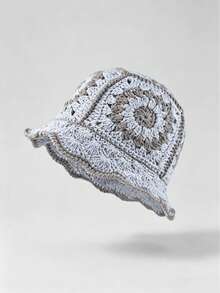 1pc Vintage Hollow Crochet Bucket Hat For Women, Bohemian Knitted Floral Bucket Hat, Breathable Sun Hat For Travel, Beach And Vacation - Multicolor - View 6