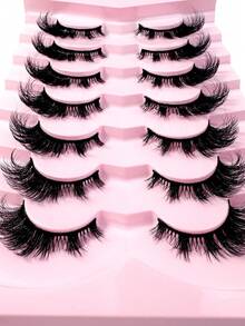 Russia 8D Fluffy False Eyelash Cat Eye Wispy Eyelash Extension Artificial Mink Eyelash 22mm Thick Cross Thickened Natural False Eyelash 7 Pairs Set - Black - View 8