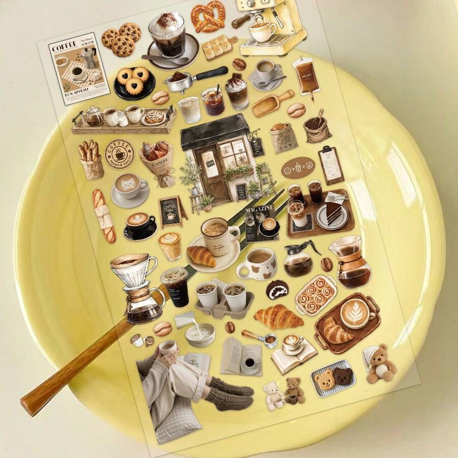Coffee Afternoon Tea Stickers For Phone Case, Keyboard, Tablet, Diary, Laptop, Planner, Guitar, Helmet, Skateboard - Coffee - View 1