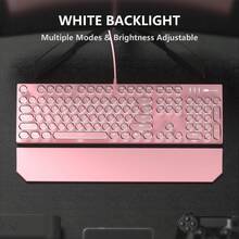 MageGee - STORM Punk Wired Mechanical Keyboard, 104 Tombol, Saklar Biru, Tutup Tombol Bulat Retro dengan Sandaran Pergelangan Tangan Magnetik, Anti-Ghosting, Lampu Latar Warna Solid/Pelangi yang Dapat Diatur, Tersedia Berbagai Warna, Cocok untuk PC/Laptop/Rumah/Gaming/Hadiah - View 8