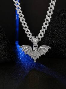 Halloween Costume Accessory, Men Hip Hop Iced Out Bat Pendant Necklace, Sparkly Rhinestone Cuban Chain Necklace Party Gift - Halloween Necklace - View 6