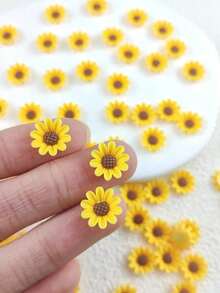 20/50/100pcs Sunflower Shaped Resin Charms - Resin Flower Decor, Suitable For Hair Clips, Phone Cases, Shoes, Bags And Various DIY Craft Projects - Multicolor - View 4