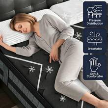Matelas 140x190 cm, Épaisseur 30 cm, Matelas Hybride 7 Zones Ressorts Ensachés & Mousse Mémoire, Régulation de la Température, Construction Robuste, Élasticité Agréable - Noir - Voir 5