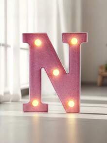 1pc Pink Sequin Glowing Letter/Number Desktop Decorative Night Light, Romantic Proposal Birthday Party Atmosphere Light, Guide Light - Q2-pink Letter Light - View 35