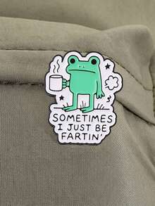 1pc Cute Cartoon Coffee Frog Enamel Pin, Humorous Text Badge, Fashion Accessory For Clothes And Bags, Fun Gift For Friends - Multicolor - View 7
