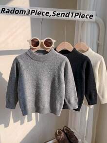 Boys' Preppy Solid Color Crew Neck Long Sleeve Knit Pullover Sweater, Suitable For School And Casual Wear In Spring, Autumn And Winter - Grey - View 5