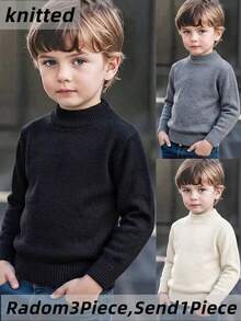 Boys' Preppy Solid Color Crew Neck Long Sleeve Knit Pullover Sweater, Suitable For School And Casual Wear In Spring, Autumn And Winter - Grey - View 2