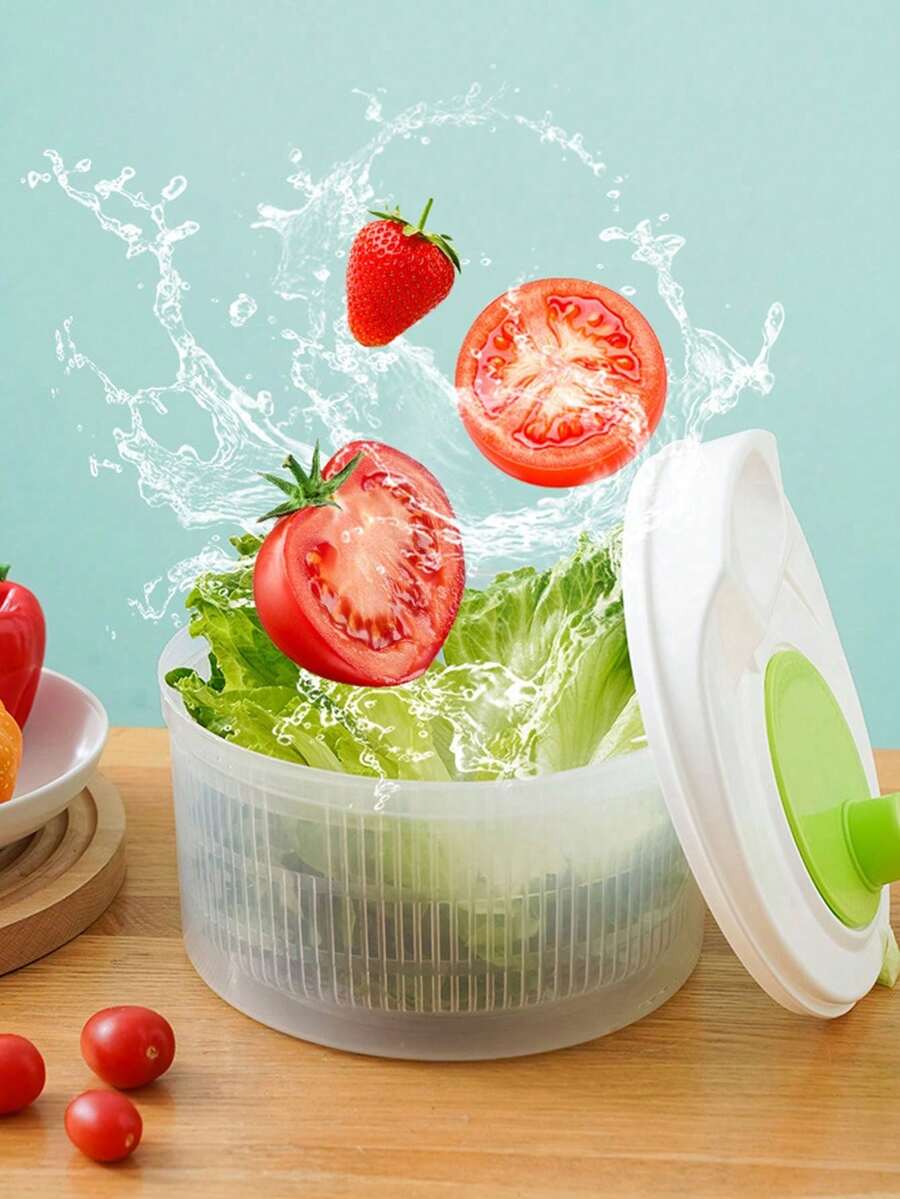 1pc Vegetable Dryer, Salad Spinner, Fruit Basket, Vegetable Washer And Dryer, Fruit Strainer, Lettuce Spinner, Colander, Dryer, Practical Kitchen Tool, Kitchen Utensil, Restaurant Kitchen Gadget - White - View 1