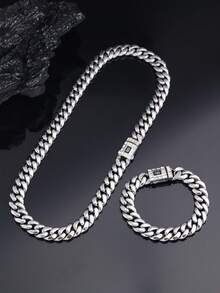 2pcs 18K Gold Plated Necklace And Bracelet Set, Hip Hop Jewelry Set/Cuban Chain Men's Accessories, Punk Style Hip Hop Rapper Jewelry, Suitable For Concerts, Valentine's Day, Carnival, St. Patrick's Day And Other Occasions, Gift - A - View 8