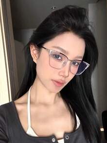 1 Pasang Kacamata Wanita Mewah Kelas Atas Warna Kopi Susu Berkilau Rhinestone Bentuk Mata Kucing dari Logam - MultiWarna - View 2