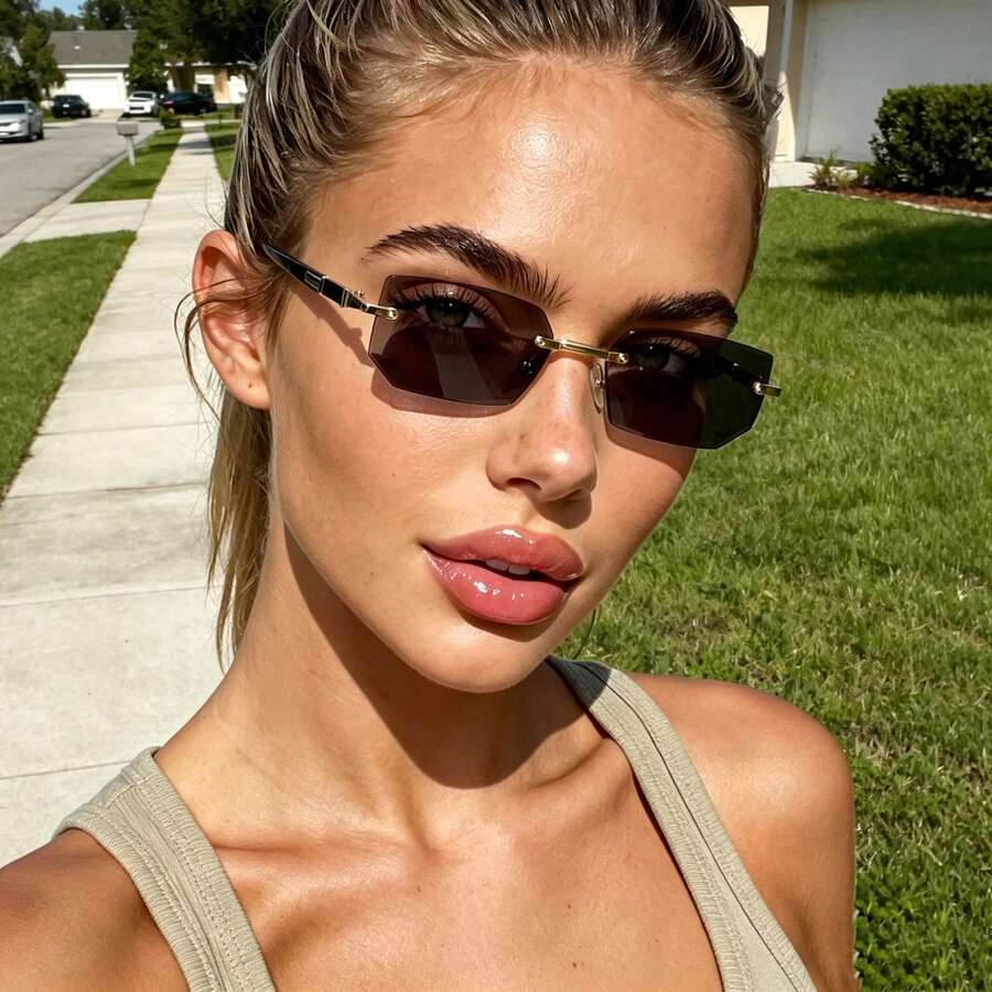Unisex Frameless Multi-Sided Glasses, Metal Hinge Decorative Eyewear, Suitable For Photography, Dating, Street, Outdoor And Daily Wear