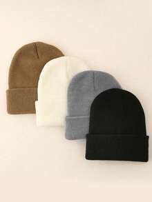 2pcs/Set Solid Color Knitted Brimless Beanie Set, Outdoor Ski Hat With Accessories, Versatile And Easy-Going Basic, Street Dance Hip-Hop Beanie, Highly Elastic To Fit All Head Shapes, Unisex, Valentine's Day Gift, Suitable For All Seasons. - B - View 2