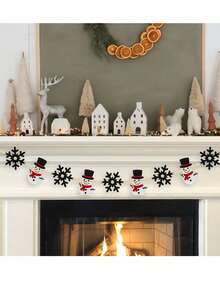 1PC-Christmas Wooden Bead Banner With Snowman And Snowflake Decorations, Christmas Bunting, For Fireplace Decor - Christmas Home Wall Decor - Winter Hanging Decorations - Multiple Styles - View 9