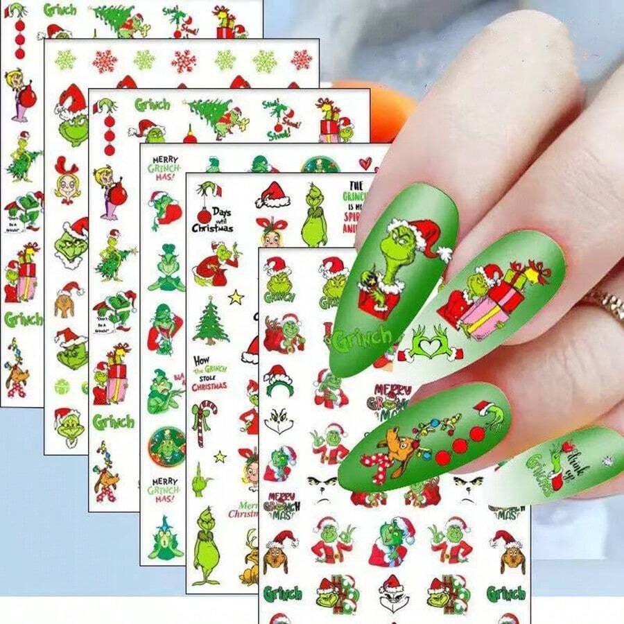 The Grinch 2 قطعة ملصقات أظافر وحش بشعر أخضر لعيد الميلاد مع لاصق خلفي قابل للإزالة ملصقات إكسسوارات أظافر عيد الميلاد - متعدد الألوان - مشاهدة 1