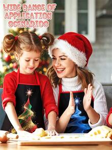 4pcs Christmas Cartoon Character Print Apron Set, Penguin Santa Snowman Elf Pattern Kitchen Cooking Baking Aprons For Holiday Party Home Decoration - Multicolor - View 2