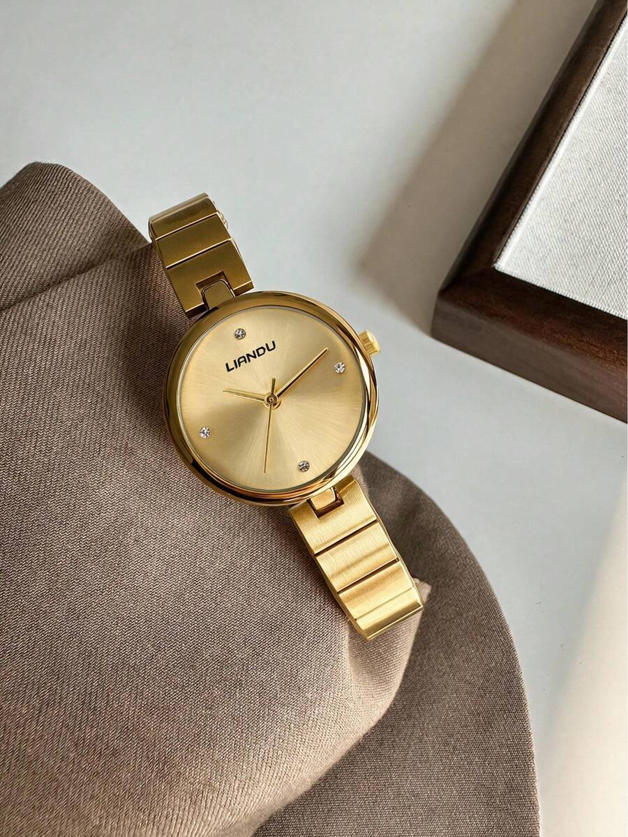 LIANDU 1 Elegant Ladies' Quartz Watch, Light Luxury Stainless Steel Strap Retro Watch, Fashionable Casual Business Gorgeous Style, Holiday Gift Selection - Gold - View 1