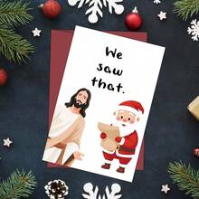 1pc Humorous Santa Claus & Jesus Christmas Card With Envelope - "We Saw" Holiday Greeting Card, Suitable For Friends And Family, Christmas Celebration Holiday Blessing Card, Christmas Gift For Anyone - A - View 4