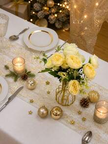 1pc Elegant Gold Glitter Tulle Table Runner, Romantic Bohemian Style Tablecloth, Home Decor, Party Decoration, Table Centerpiece Decoration, Christmas Decoration, Suitable For Wedding, Birthday Party, Bridal Shower And Christmas Tree Decoration - Broken Gold - View 8
