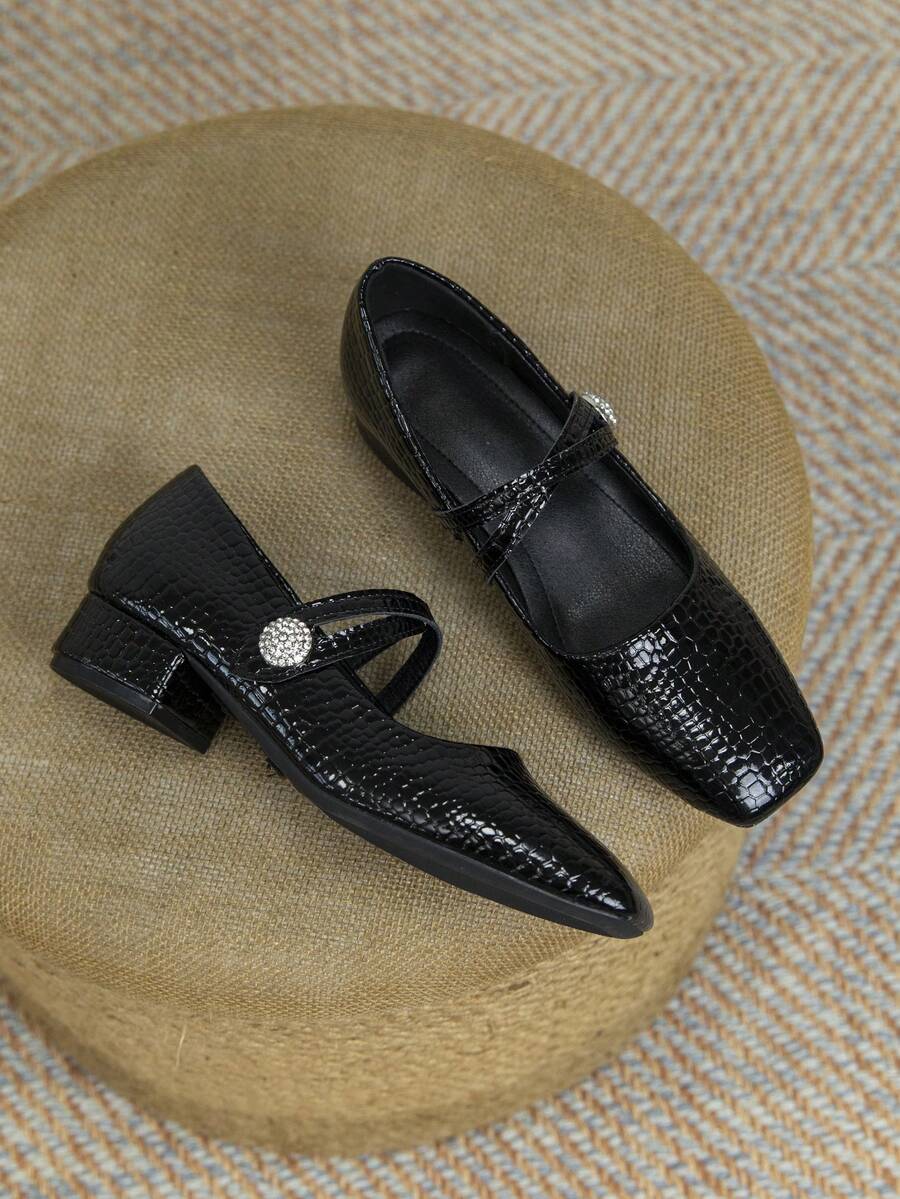 Women's Colorblock Handmade Low Heel Slip-On Shoes, Super Soft Leather Shoes With Thick Heel, Comfortable All-Season Footwear - Black - View 1