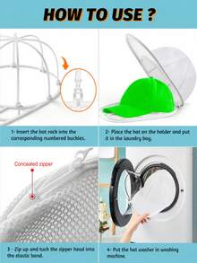 Reusable Hat Washing Cage With Anti-Deformation Hat Rack And Mesh Storage Bag - Durable Plastic Material, Suitable For All Adult Baseball Caps, Standalone Washing Machine Hat Cleaning Rack, Space-Saving Hat - Multicolor - View 10