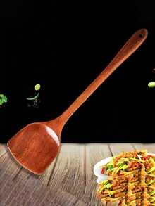 1pc/2pcs Wooden Spatula Spoon Long Handle Non-Stick Cookware Stir-Fry Turner Heat-Resistant Wooden Kitchen Utensil - Brown - View 3