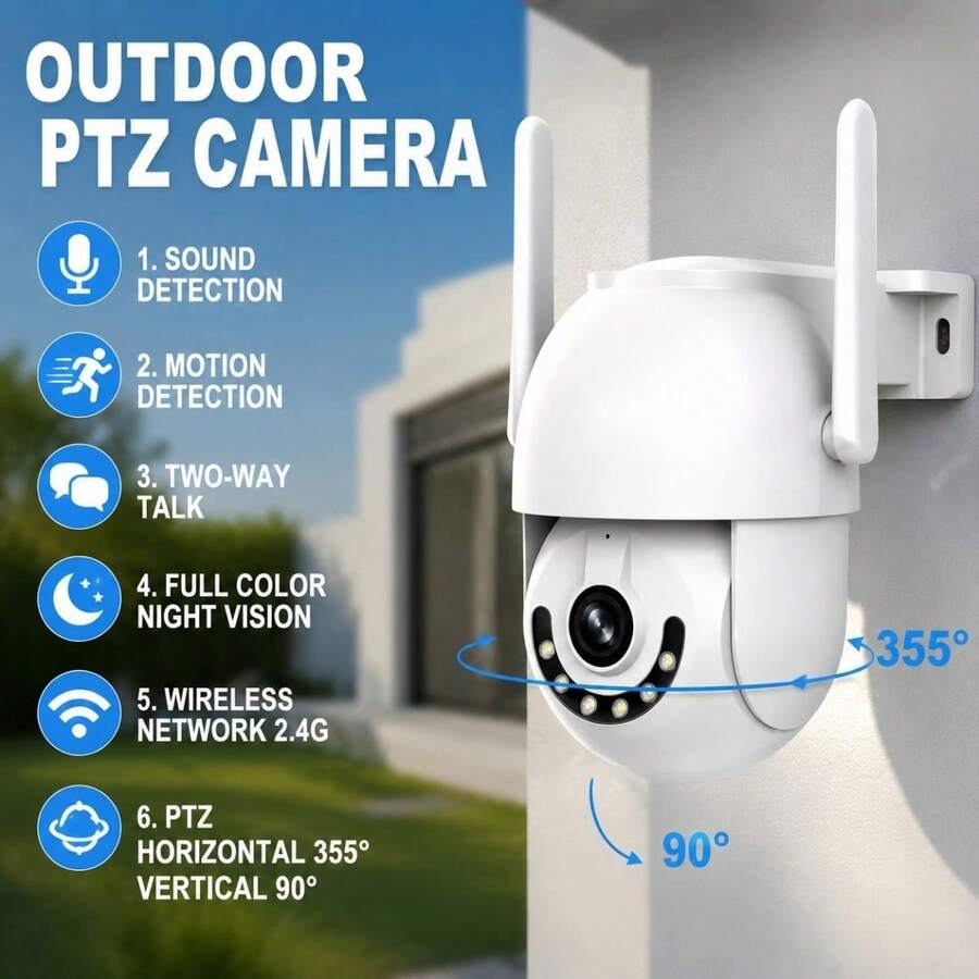 JOOAN 3MP Home Outdoor PTZ Security Camera CAM720 APP Bluetooth WiFi AP Multi-Mode Pairing Electronic Zoom Auto Tracking Full Color Night Vision Monitoring, Supports SD Card And Cloud Storage - Black and White - View 1