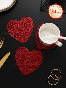 6-24pcs Hollow Heart Heat-Insulated Coasters, Vintage Lace Style PVC Round Lace Edge Non-Slip Heat-Resistant Table Mats, Suitable For Christmas Afternoon Tea Home Party - Multicolor - View 22